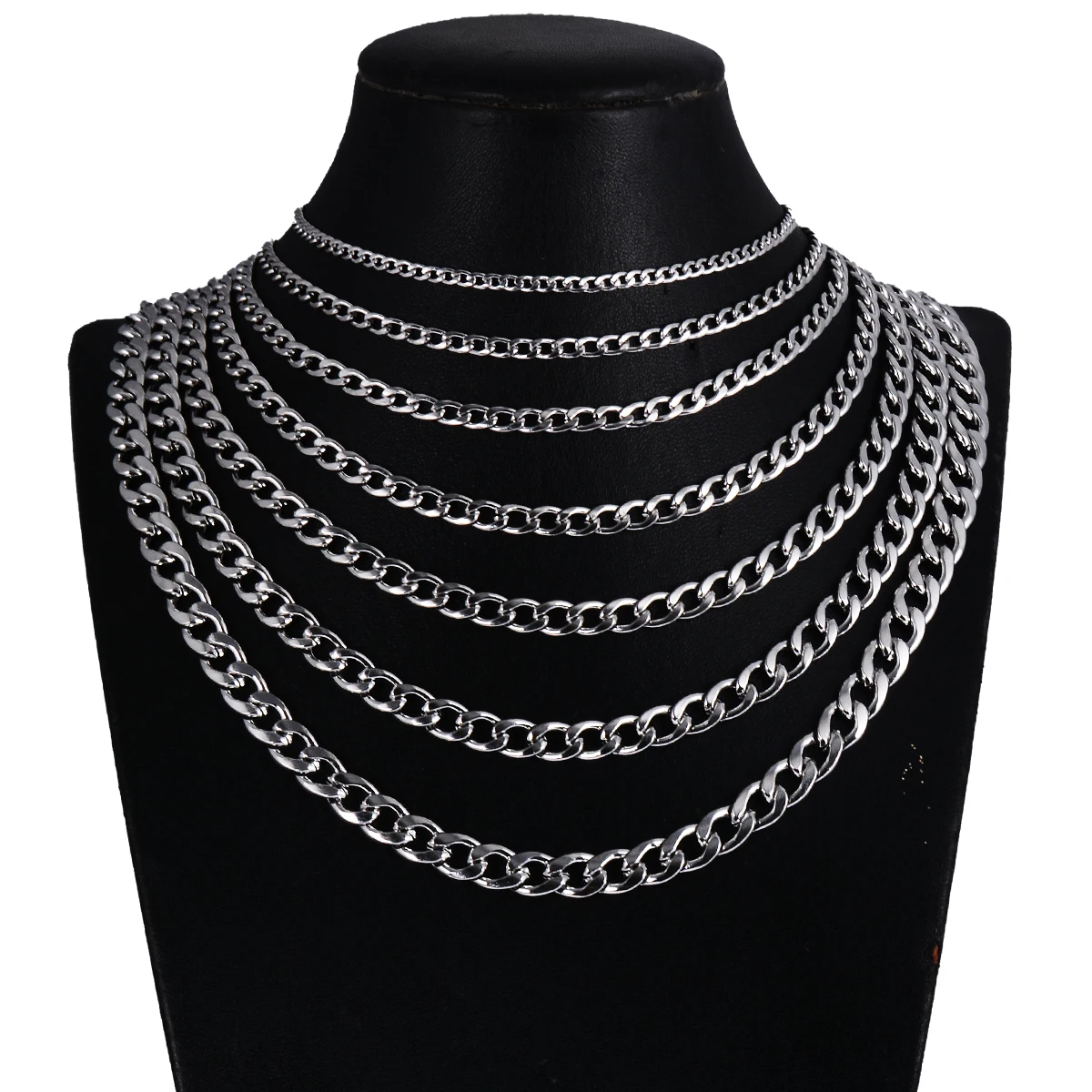 Width 3mm/4.5mm/5mm/6mm/7mm/7.5mm Stainless Steel Curb Cuban Link Chains Punk  Chain Necklace Chokers Jewelry For Men Women