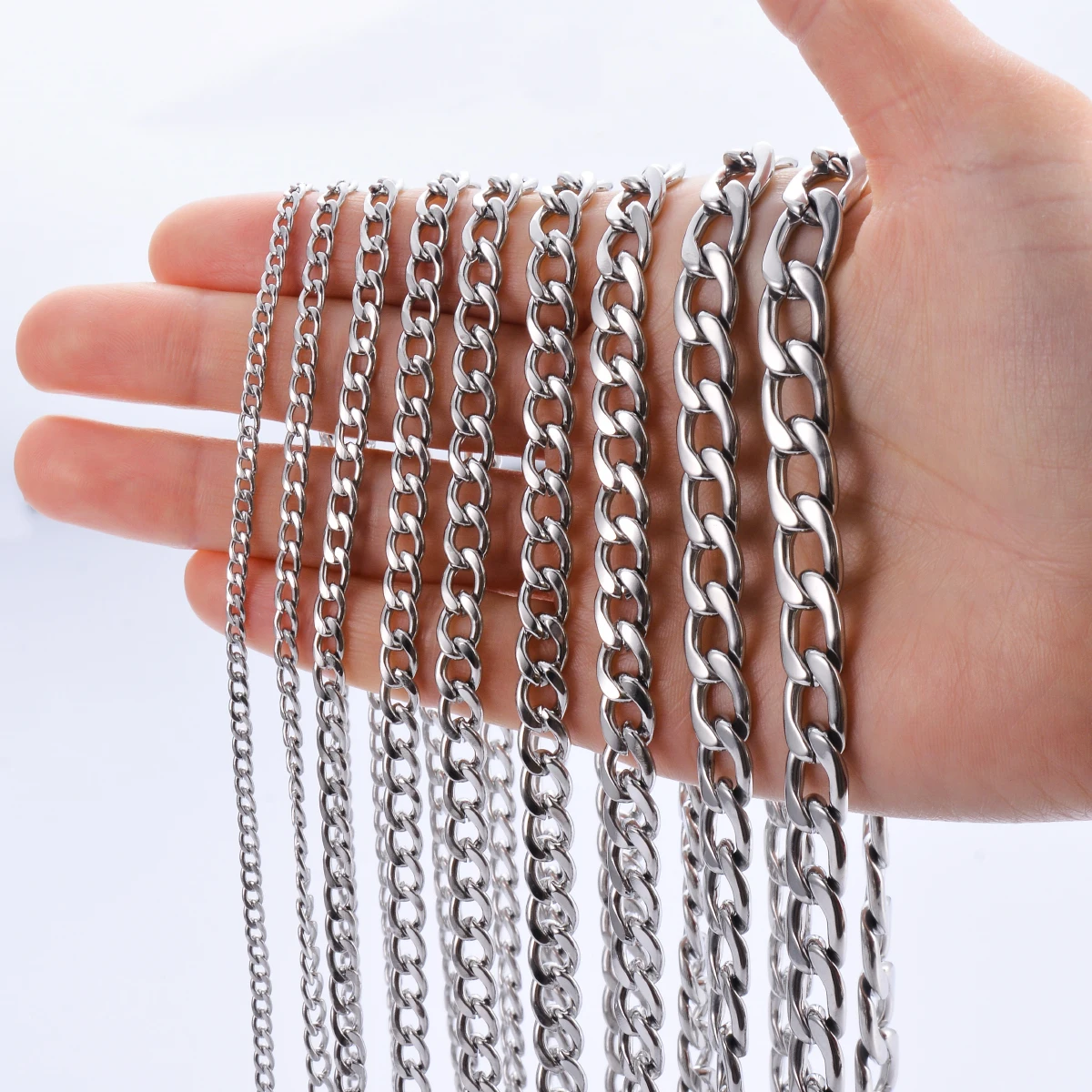 Width 3mm/4.5mm/5mm/6mm/7mm/7.5mm Stainless Steel Curb Cuban Link Chains Punk  Chain Necklace Chokers Jewelry For Men Women