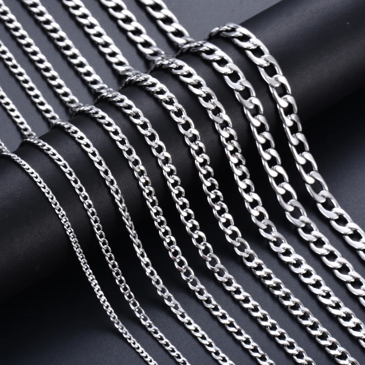 Width 3mm/4.5mm/5mm/6mm/7mm/7.5mm Stainless Steel Curb Cuban Link Chains Punk  Chain Necklace Chokers Jewelry For Men Women