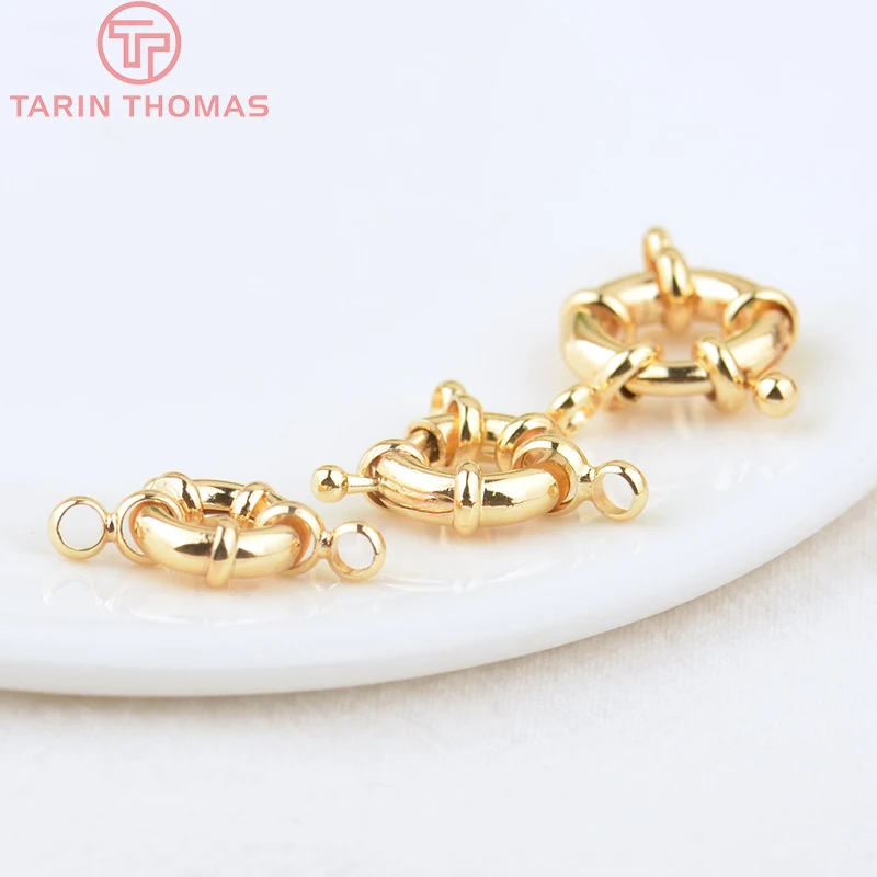 (2751)6PCS 11.5MM 13MM 15MM 21MM 24K Gold Color Brass 2 Holes Charms Bracelet Connector High Quality Diy Jewelry Accessories