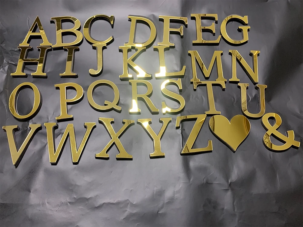 English Alphabet Acrylic Gold Wall Stickers Home Decor For Living Room Bedroom Cabinet 3D Mirror Poster Peel & Stick Wallpaper