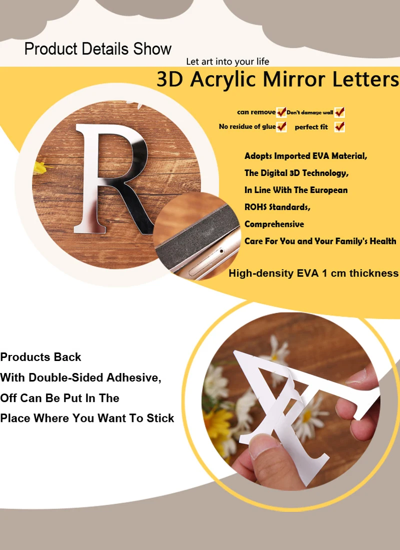English Alphabet Acrylic Gold Wall Stickers Home Decor For Living Room Bedroom Cabinet 3D Mirror Poster Peel & Stick Wallpaper