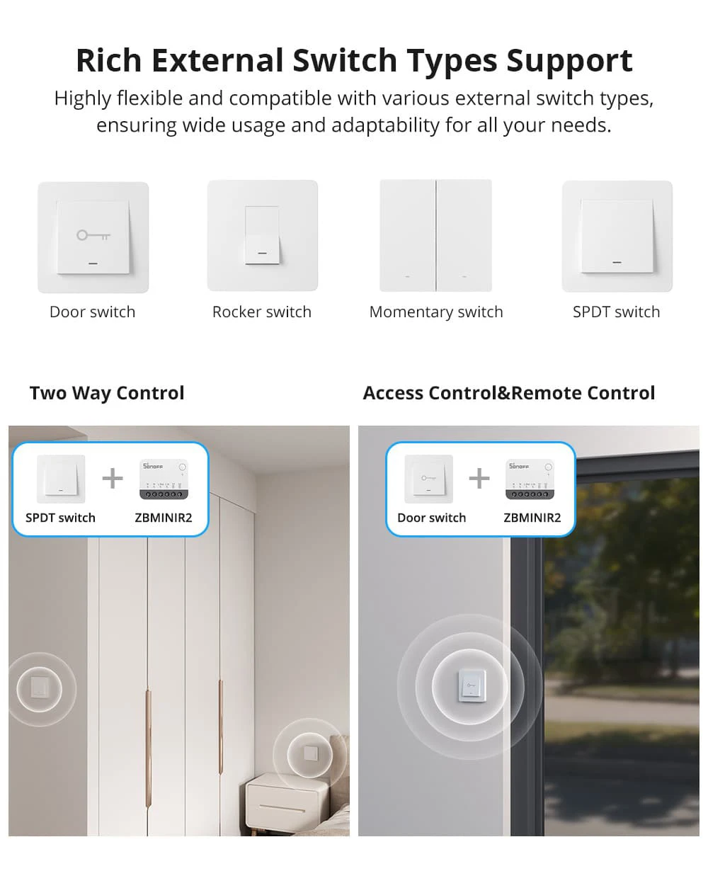 SONOFF ZBMinir2 Zigbee Mini Smart Switch Neutral Wire Required EWelink Interruptor Inteligentes Zigbee Switch Smart Home Module
