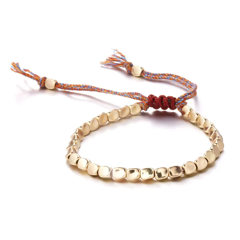 Handmade Tibetan Buddhist Creative Irregular Copper Beads Red Black Rope Lucky Bracelet Amulet For Women Men Couple Bracelets