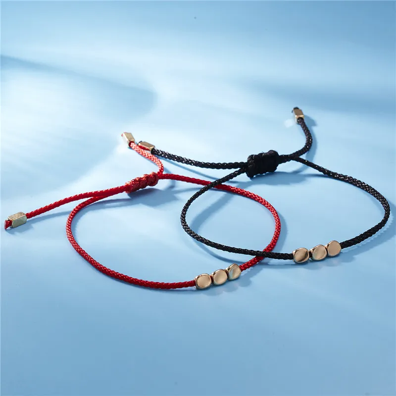 Handmade Tibetan Buddhist Creative Irregular Copper Beads Red Black Rope Lucky Bracelet Amulet For Women Men Couple Bracelets