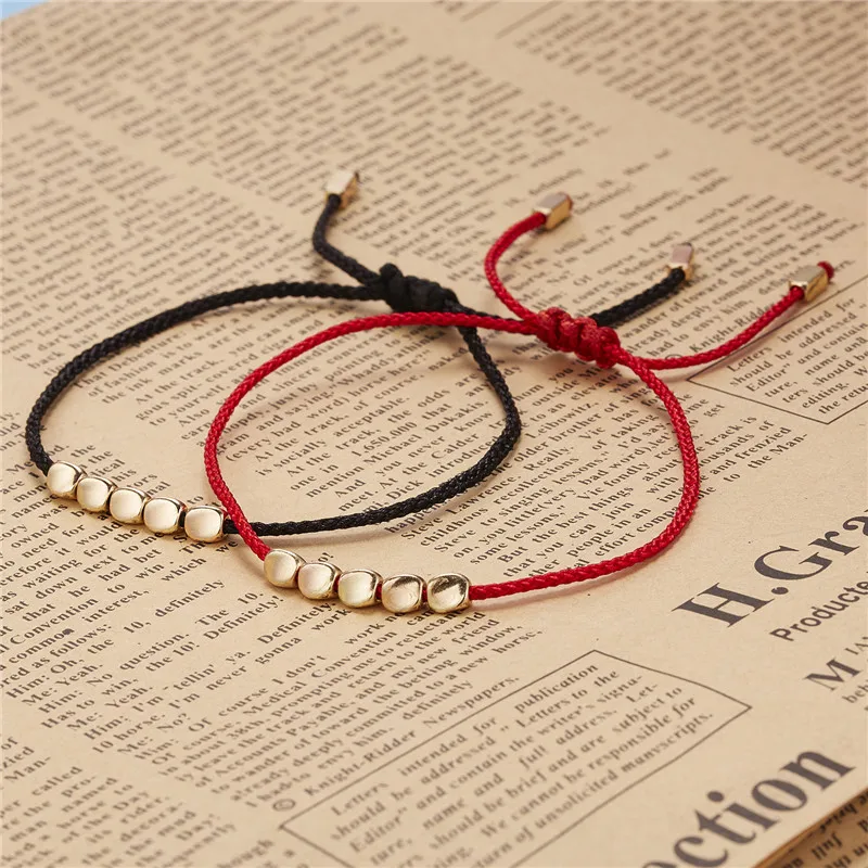 Handmade Tibetan Buddhist Creative Irregular Copper Beads Red Black Rope Lucky Bracelet Amulet For Women Men Couple Bracelets