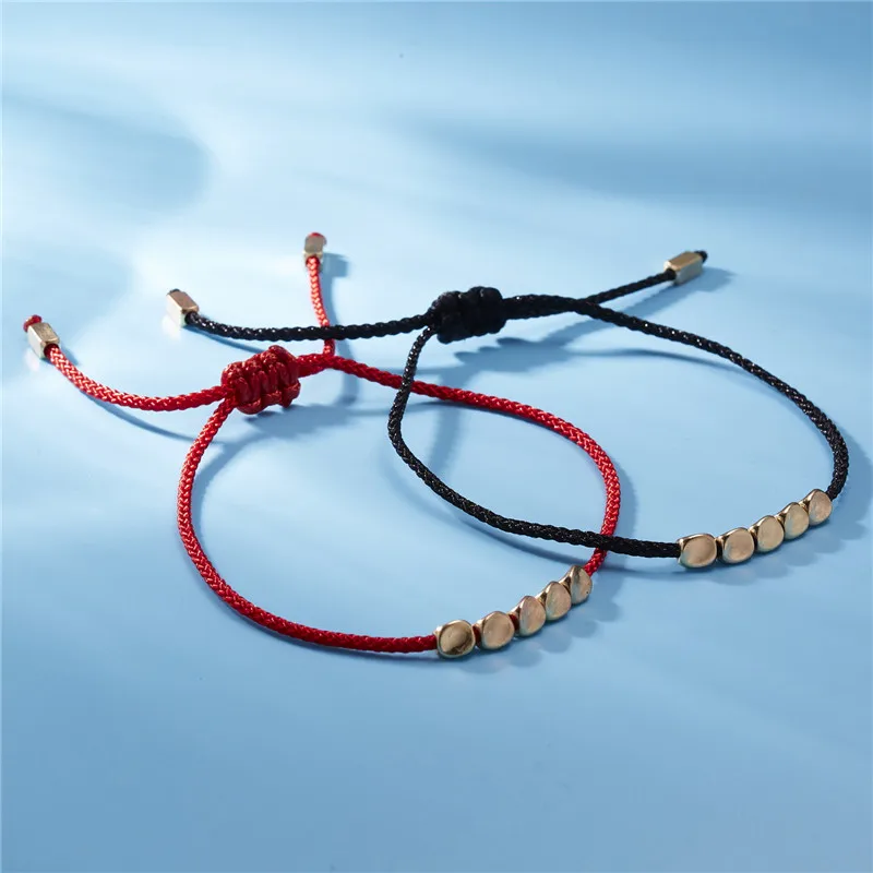 Handmade Tibetan Buddhist Creative Irregular Copper Beads Red Black Rope Lucky Bracelet Amulet For Women Men Couple Bracelets