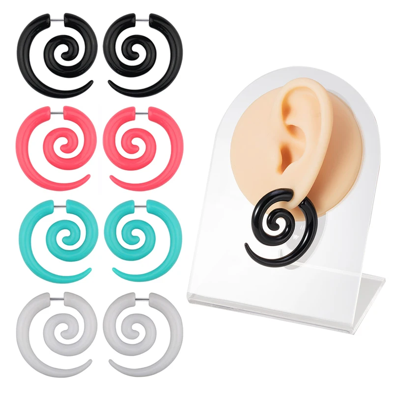 2pcs Acrylic Fake Plug Tunnel Earrings Gauges Faux Spiral Ear Taper Swirl Stud Cheater Stretcher Expander Piercing Body Jewelry
