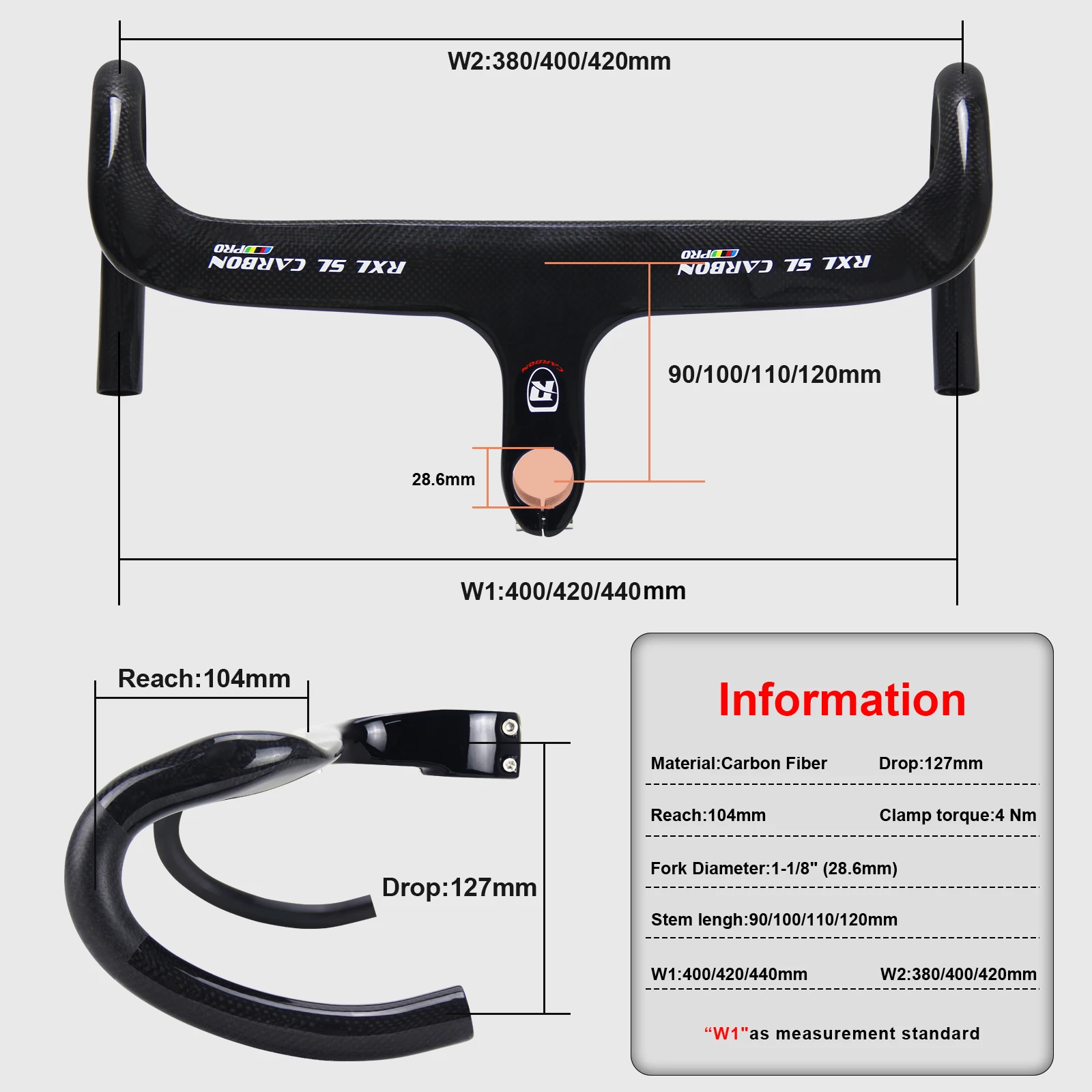 RXL SL Carbon Road Handlebar Integrated With Stem Racing Bike Speed 1-1/8"Black Internal Routing Drop Handle Bars For Bicycle