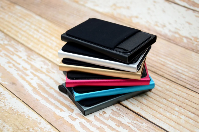 YUECIMIE Slim Aluminum Wallet With Elasticity Back Pouch ID Credit Card Holder Mini RFID Wallet Automatic Pop up Bank Card Case