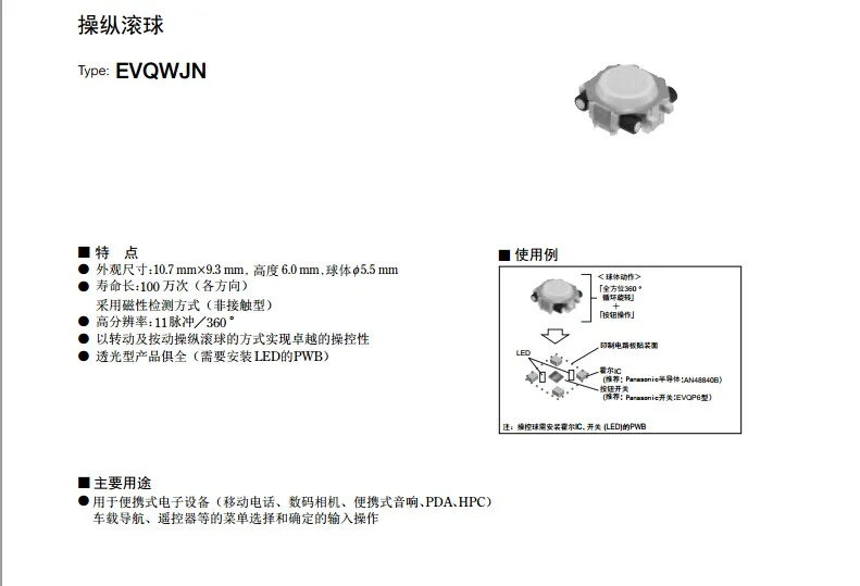1PCS Japan EVQWJN007 Blackberry trackball mobile phone navigation key multi-directional multi-function rolling ball