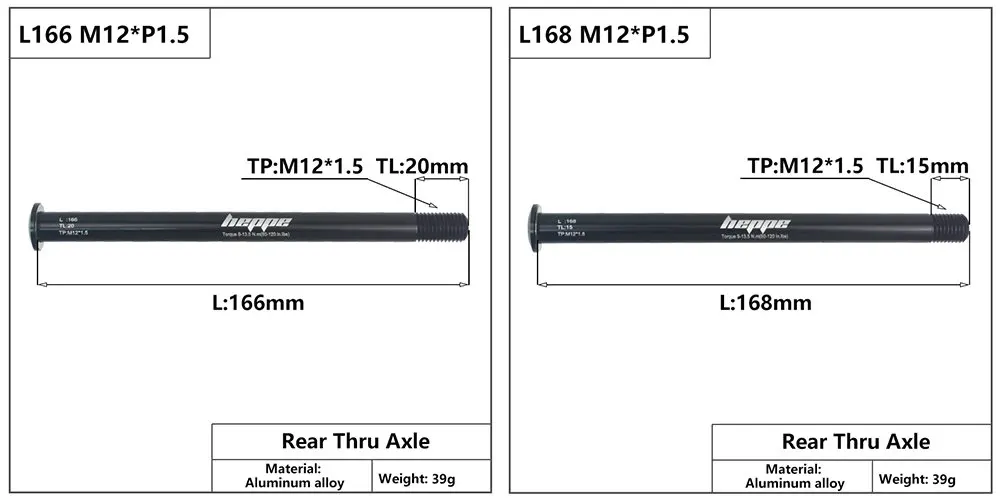 HEPPE MTB Road Bike Thru Axle Front Fork Shaft Skewers Rear Hub Thru Axle 12x142 12x148 12x100 12x110 M12xP1.0/P1.5 Bike Parts