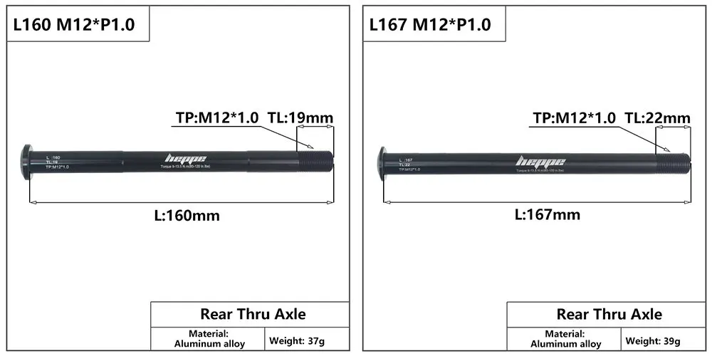 HEPPE MTB Road Bike Thru Axle Front Fork Shaft Skewers Rear Hub Thru Axle 12x142 12x148 12x100 12x110 M12xP1.0/P1.5 Bike Parts
