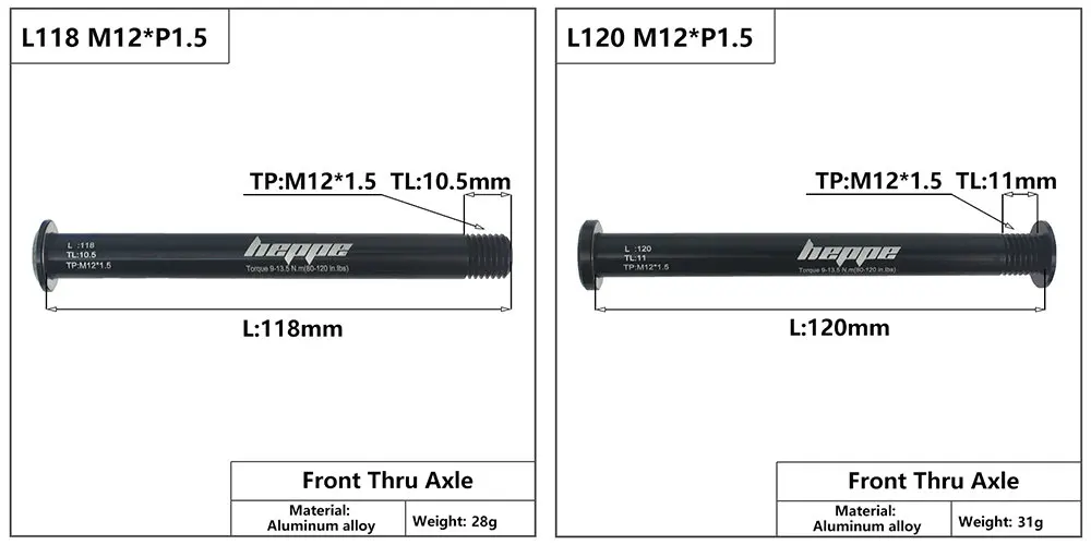 HEPPE MTB Road Bike Thru Axle Front Fork Shaft Skewers Rear Hub Thru Axle 12x142 12x148 12x100 12x110 M12xP1.0/P1.5 Bike Parts