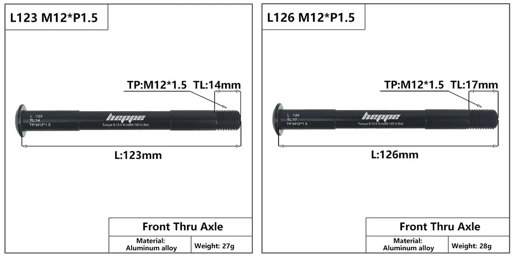 HEPPE MTB Road Bike Thru Axle Front Fork Shaft Skewers Rear Hub Thru Axle 12x142 12x148 12x100 12x110 M12xP1.0/P1.5 Bike Parts