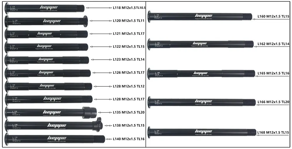 HEPPE MTB Road Bike Thru Axle Front Fork Shaft Skewers Rear Hub Thru Axle 12x142 12x148 12x100 12x110 M12xP1.0/P1.5 Bike Parts