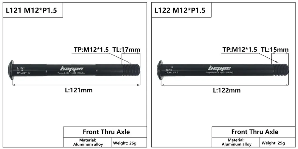 HEPPE MTB Road Bike Thru Axle Front Fork Shaft Skewers Rear Hub Thru Axle 12x142 12x148 12x100 12x110 M12xP1.0/P1.5 Bike Parts