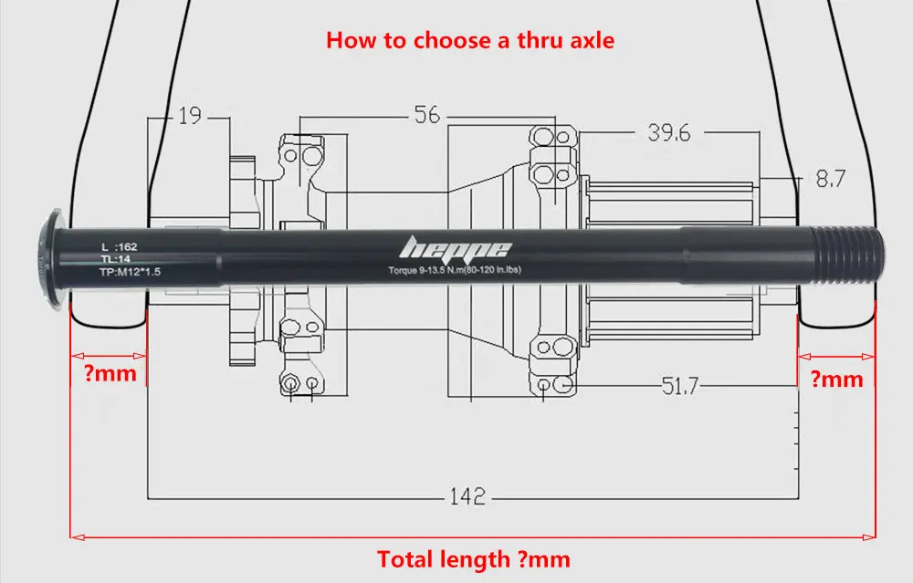 HEPPE MTB Road Bike Thru Axle Front Fork Shaft Skewers Rear Hub Thru Axle 12x142 12x148 12x100 12x110 M12xP1.0/P1.5 Bike Parts