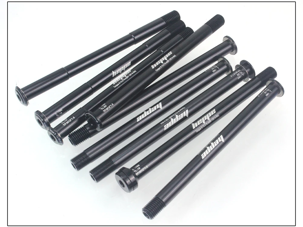 HEPPE MTB Road Bike Thru Axle Front Fork Shaft Skewers Rear Hub Thru Axle 12x142 12x148 12x100 12x110 M12xP1.0/P1.5 Bike Parts