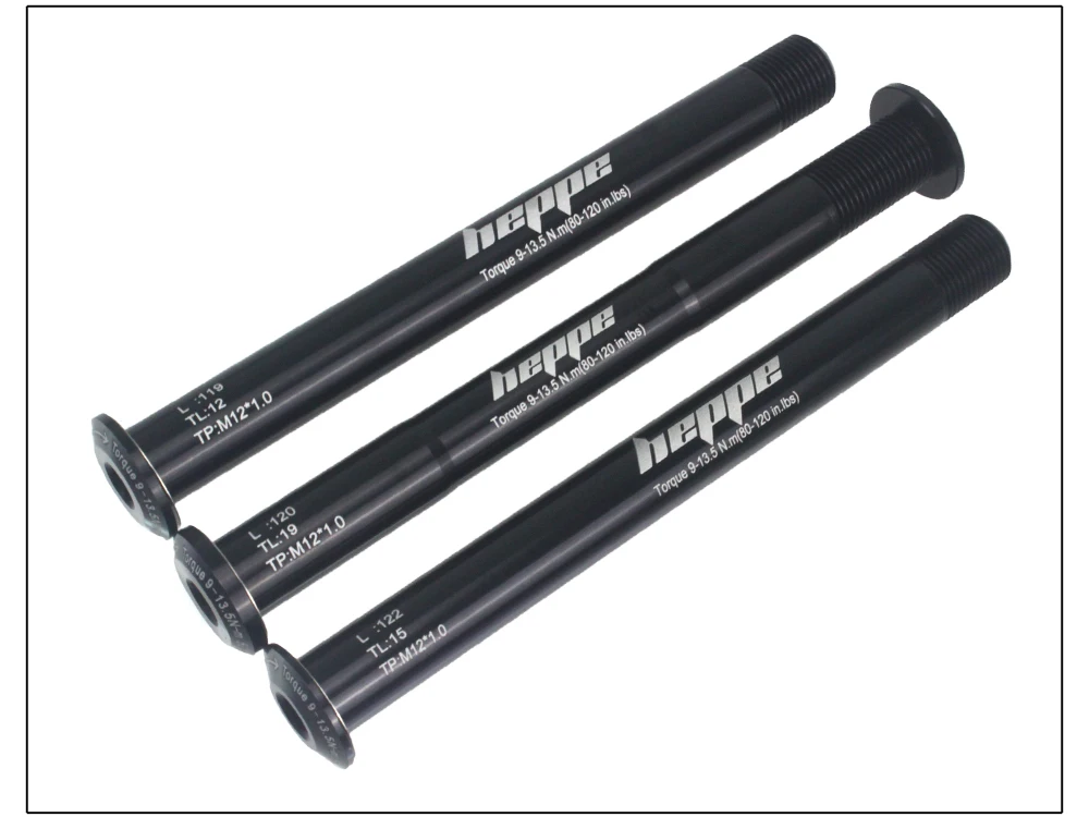 HEPPE MTB Road Bike Thru Axle Front Fork Shaft Skewers Rear Hub Thru Axle 12x142 12x148 12x100 12x110 M12xP1.0/P1.5 Bike Parts
