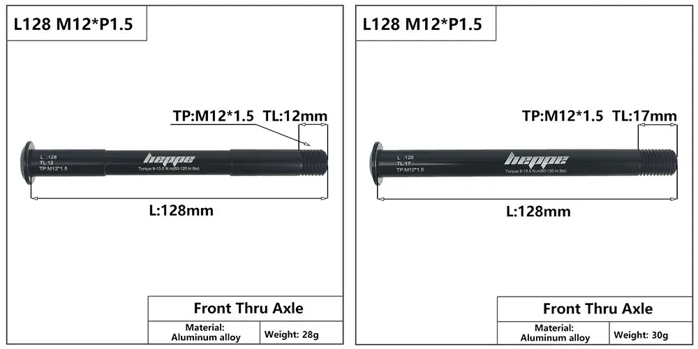 HEPPE MTB Road Bike Thru Axle Front Fork Shaft Skewers Rear Hub Thru Axle 12x142 12x148 12x100 12x110 M12xP1.0/P1.5 Bike Parts