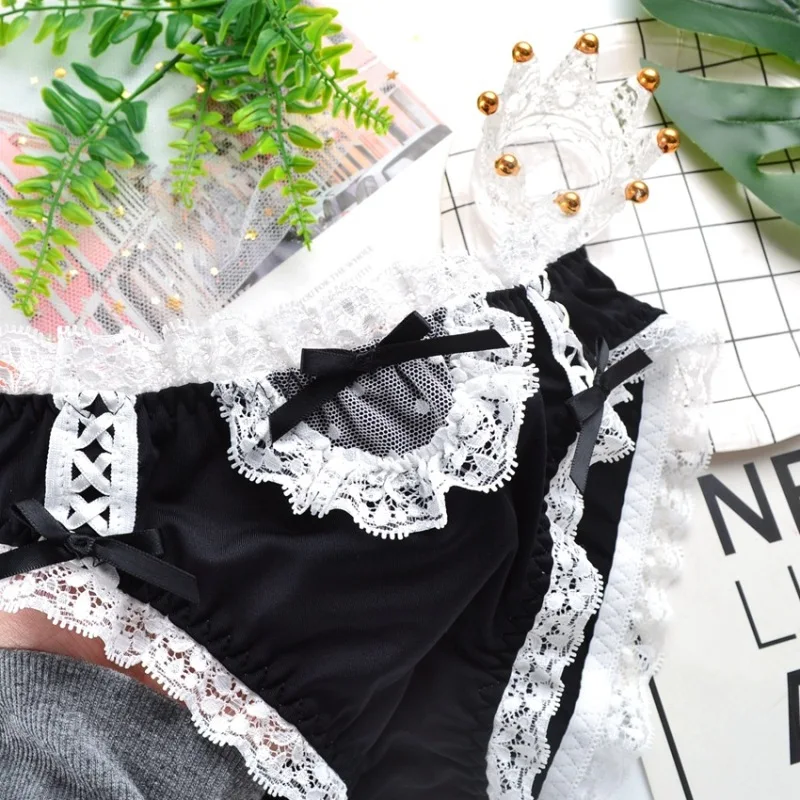 Milk Silk Japanese Style Cute Lovely Sweety Sexy Lace Underwear Lolita College Cartoon Cosplay Girls Panties Low Waist Breifs