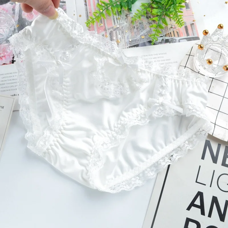 Milk Silk Japanese Style Cute Lovely Sweety Sexy Lace Underwear Lolita College Cartoon Cosplay Girls Panties Low Waist Breifs