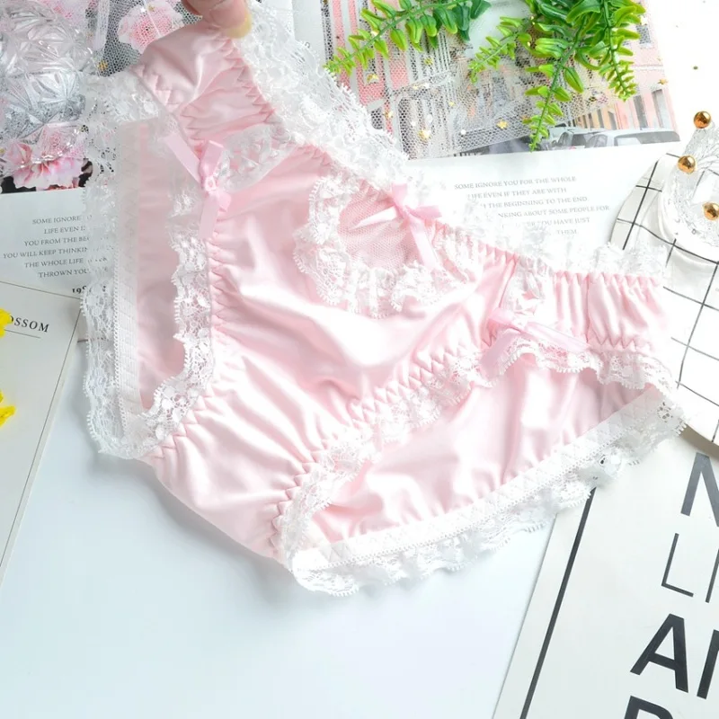 Milk Silk Japanese Style Cute Lovely Sweety Sexy Lace Underwear Lolita College Cartoon Cosplay Girls Panties Low Waist Breifs