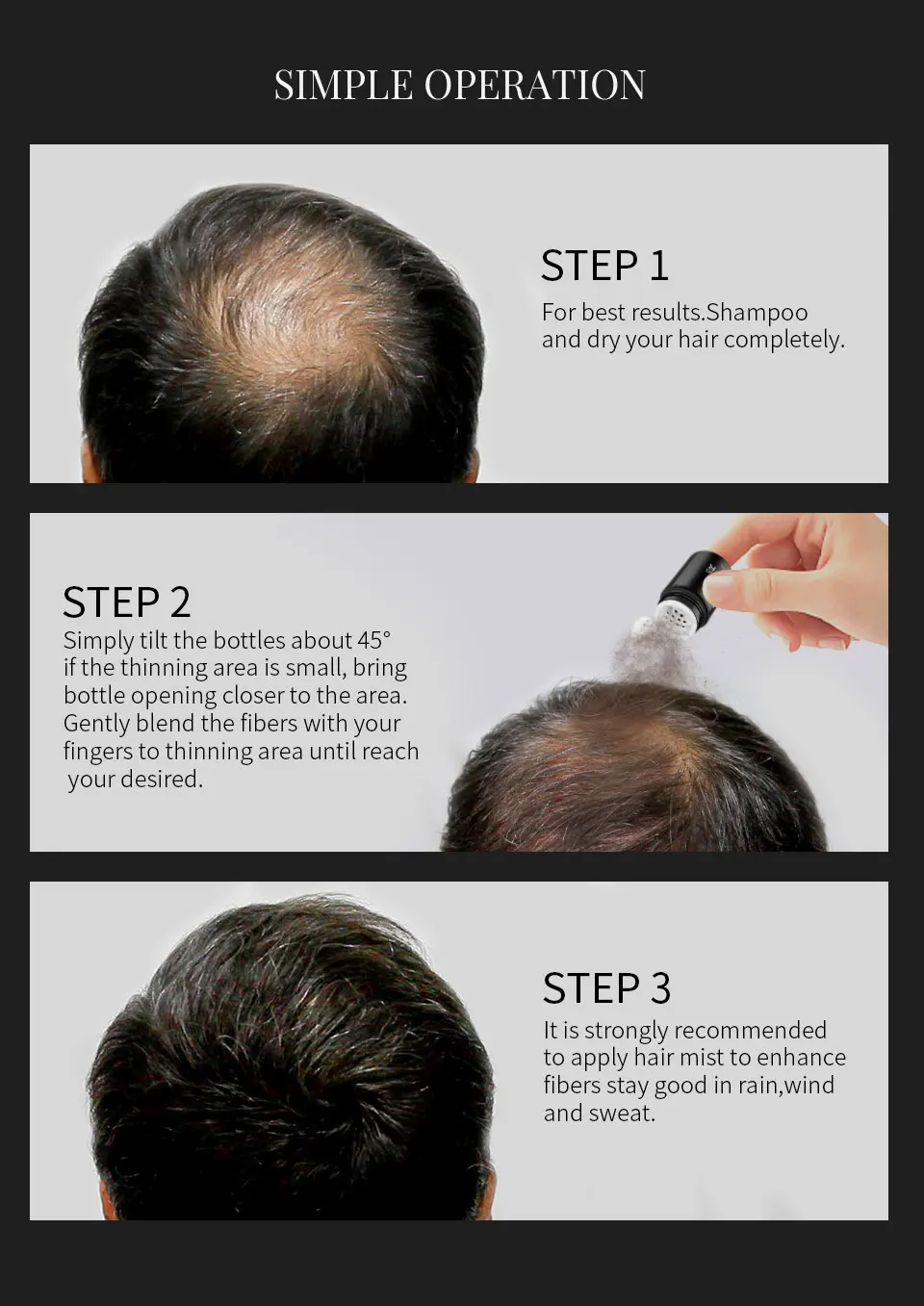 SEVICH Hair Building Fiber Set Cover Sparse Hair Or Bald Spots Hair Loss Regrowth Treatment Keratin Hair Fiber Powder Applicator