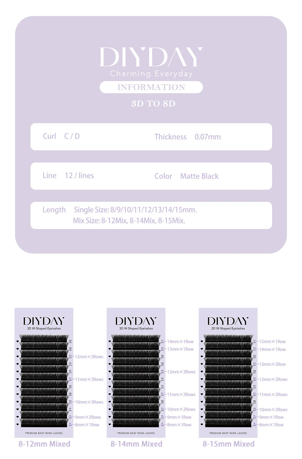 DIYDAY W Shaped Eyelash Extension Premade 3d 4d 5d 6d 7d 8d Mink Faux Lashes BASF PBT Natural Look False Eyelashes