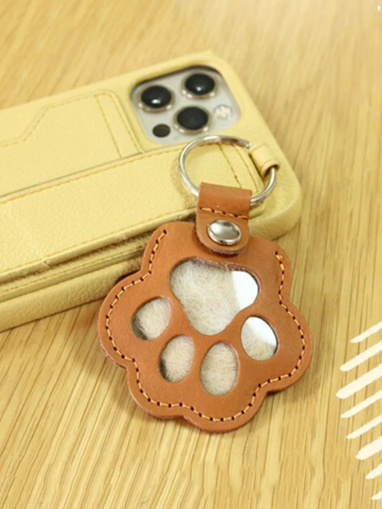 Memorial Leather Pet Hair Storage Bag Cat Paw Keychain Multifunctional Portable Keychain