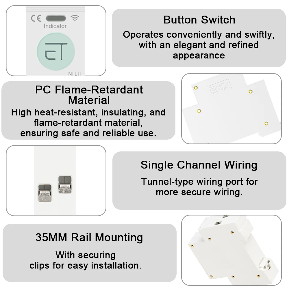 EARU Tuya WiFi Smart Circuit Breaker MCB 63A Timer Power Energy kWh Voltage Current Meter Protector Voice Remote Control Switch