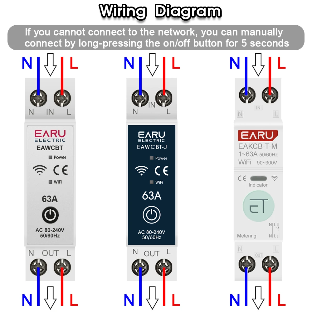 EARU Tuya WiFi Smart Circuit Breaker MCB 63A Timer Power Energy kWh Voltage Current Meter Protector Voice Remote Control Switch