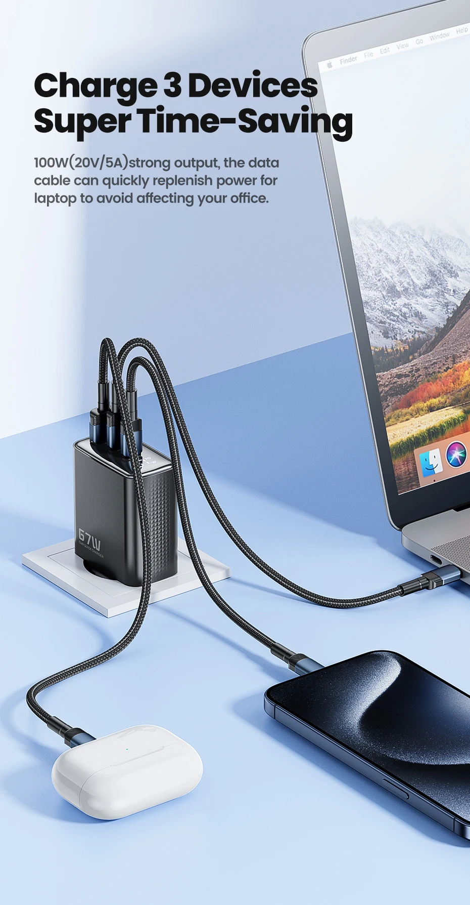Toocki 67W GaN Charger Digital Display Quick Charge 4.0 3.0 Fast Type C USB Charger for Laptop iPhone Samsung Xiaomi Realme POCO