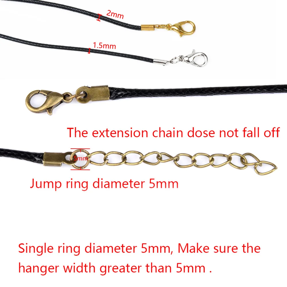 20Pcs/lot 45+5cm Leather String Cord Wax Braided 1.5/2mm Rope Adjustable Chain Lobster Clasp Necklaces Pendant Jewelry Findings