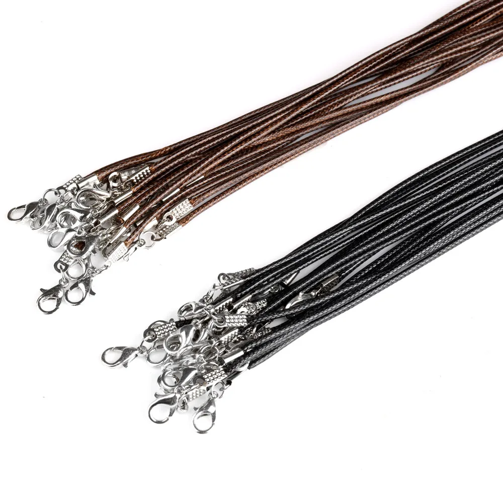 20Pcs/lot 45+5cm Leather String Cord Wax Braided 1.5/2mm Rope Adjustable Chain Lobster Clasp Necklaces Pendant Jewelry Findings