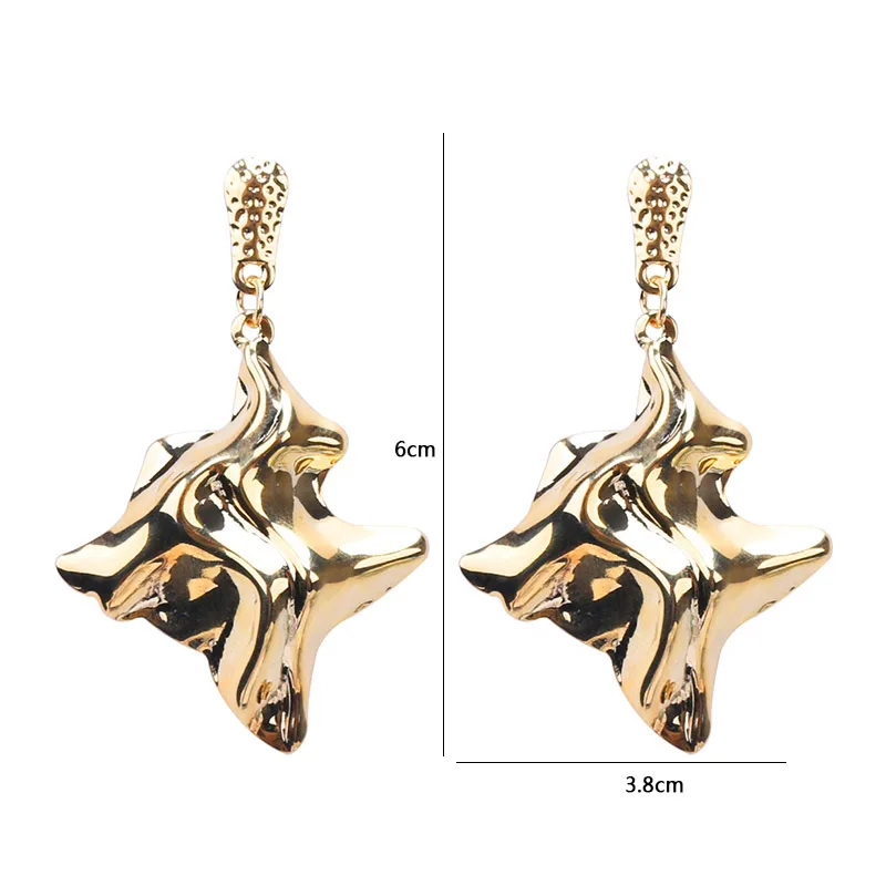 New Personality Metal Drop Earrings for Women Irregular Exaggerated Gold Color Geometric Hollow Butterfly Earrings Pendientes