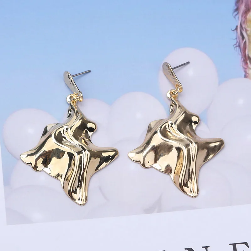 New Personality Metal Drop Earrings for Women Irregular Exaggerated Gold Color Geometric Hollow Butterfly Earrings Pendientes