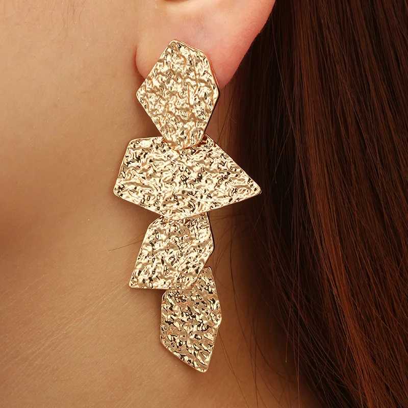 New Personality Metal Drop Earrings for Women Irregular Exaggerated Gold Color Geometric Hollow Butterfly Earrings Pendientes