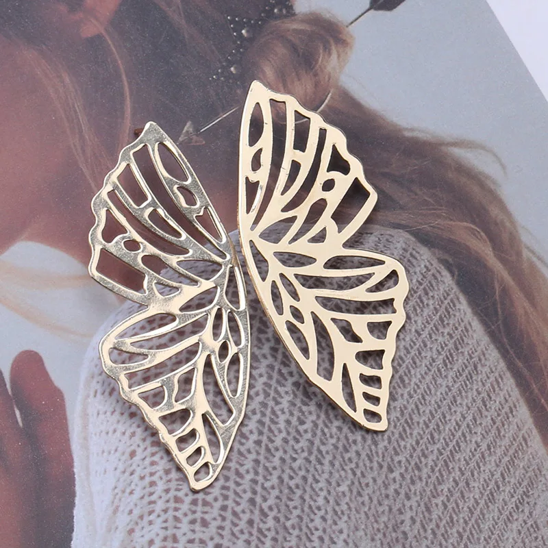 New Personality Metal Drop Earrings for Women Irregular Exaggerated Gold Color Geometric Hollow Butterfly Earrings Pendientes