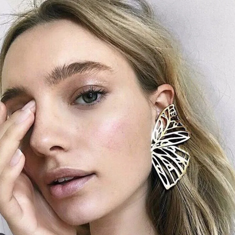 New Personality Metal Drop Earrings for Women Irregular Exaggerated Gold Color Geometric Hollow Butterfly Earrings Pendientes