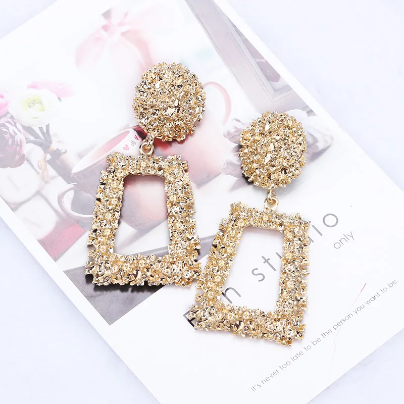New Personality Metal Drop Earrings for Women Irregular Exaggerated Gold Color Geometric Hollow Butterfly Earrings Pendientes