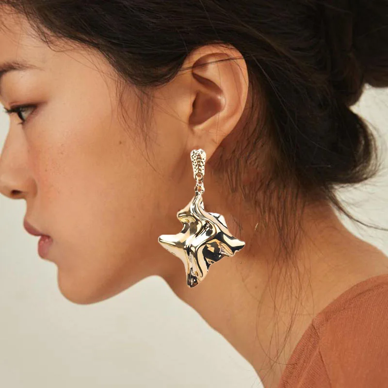 New Personality Metal Drop Earrings for Women Irregular Exaggerated Gold Color Geometric Hollow Butterfly Earrings Pendientes