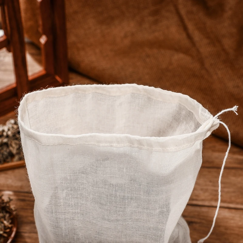 5 PC Cotton Muslin Drawstring Bag For Home Brew Wine Beer Sieve Juice Vegetable Coffee Filter Cooking Herbs Tea Gift Packaging