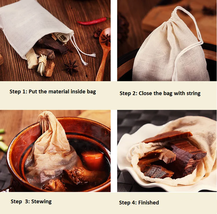 5 PC Cotton Muslin Drawstring Bag For Home Brew Wine Beer Sieve Juice Vegetable Coffee Filter Cooking Herbs Tea Gift Packaging