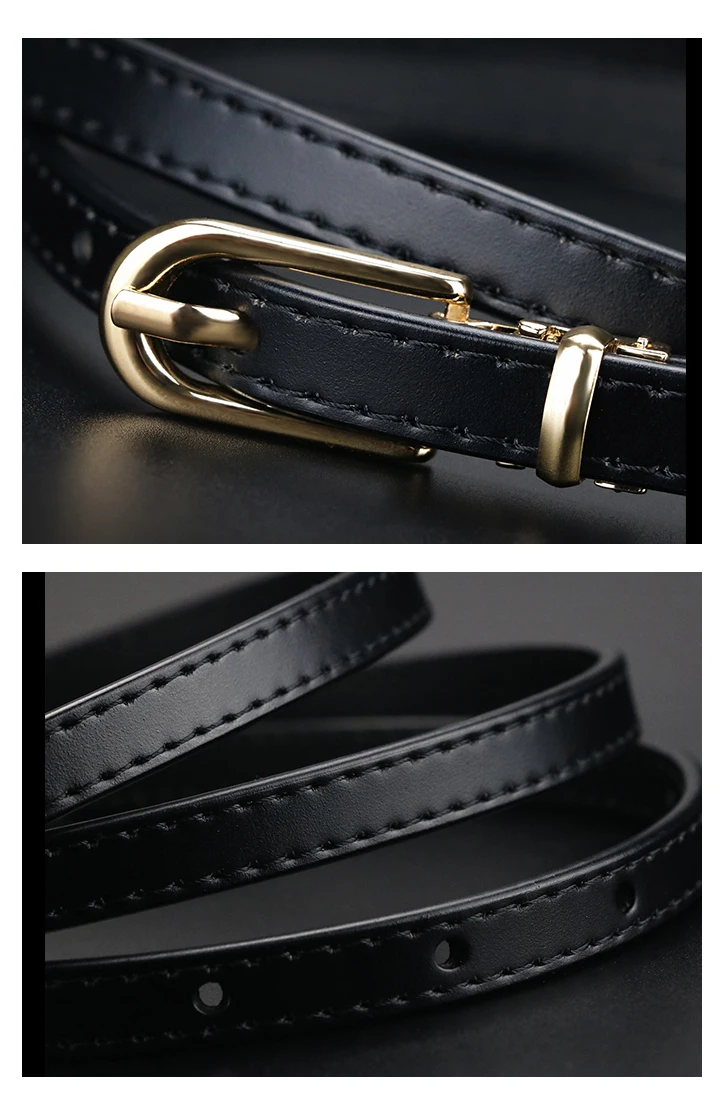 Maikun Women Belts Alloy Pin Buckle Genuine Leather Thin Belt Female Waistband for Jeans Dresses Pants