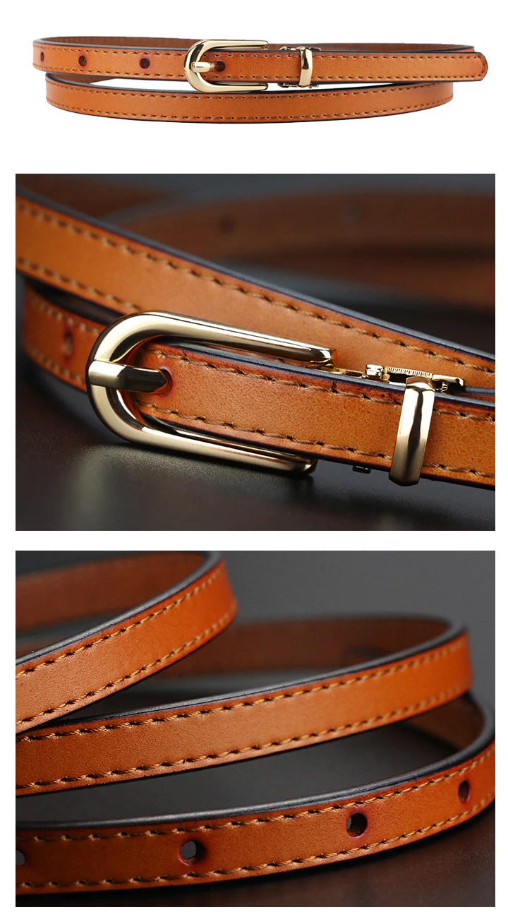 Maikun Women Belts Alloy Pin Buckle Genuine Leather Thin Belt Female Waistband for Jeans Dresses Pants