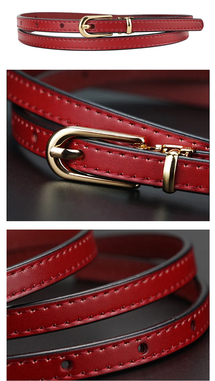 Maikun Women Belts Alloy Pin Buckle Genuine Leather Thin Belt Female Waistband for Jeans Dresses Pants