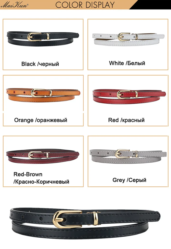 Maikun Women Belts Alloy Pin Buckle Genuine Leather Thin Belt Female Waistband for Jeans Dresses Pants
