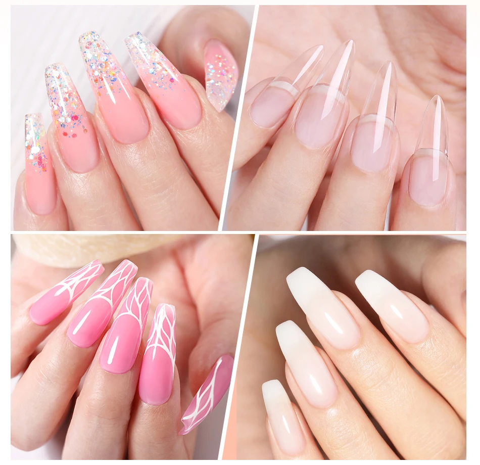 BORN PRETTY 30ml Glitter Acrylic Gel Finger Extension Nail Polish Silver Pink Extension Gel Polish Soak Off Nail Slip Solution